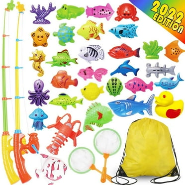 Rirool Magnetic Fishing Game for Kids - Game Set with Pole Rod Net, Plastic Floating Fish - Educational Toy for Toddler Learning Sizes, Colors, Ocean Animals (40PCS)