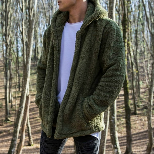 Calsunbaby Mens Teddy Bear Oversized Coat Cardigan Faux Fur Jacket Green XL