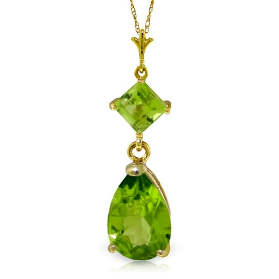 Galaxy Gold GG 14K Yellow Gold 2 Carat Peridot Pendant Necklace - August Birthstone - Warmth & Prosperity - 16" to 24" - Fine Jewelry for Women
