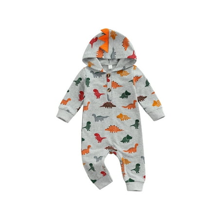 

Licupiee Infant Baby Boy Hooded Jumpsuit Cartoon Dinosaur Romper Long Sleeve Bodysuit Outfits Fall Winter Clothes
