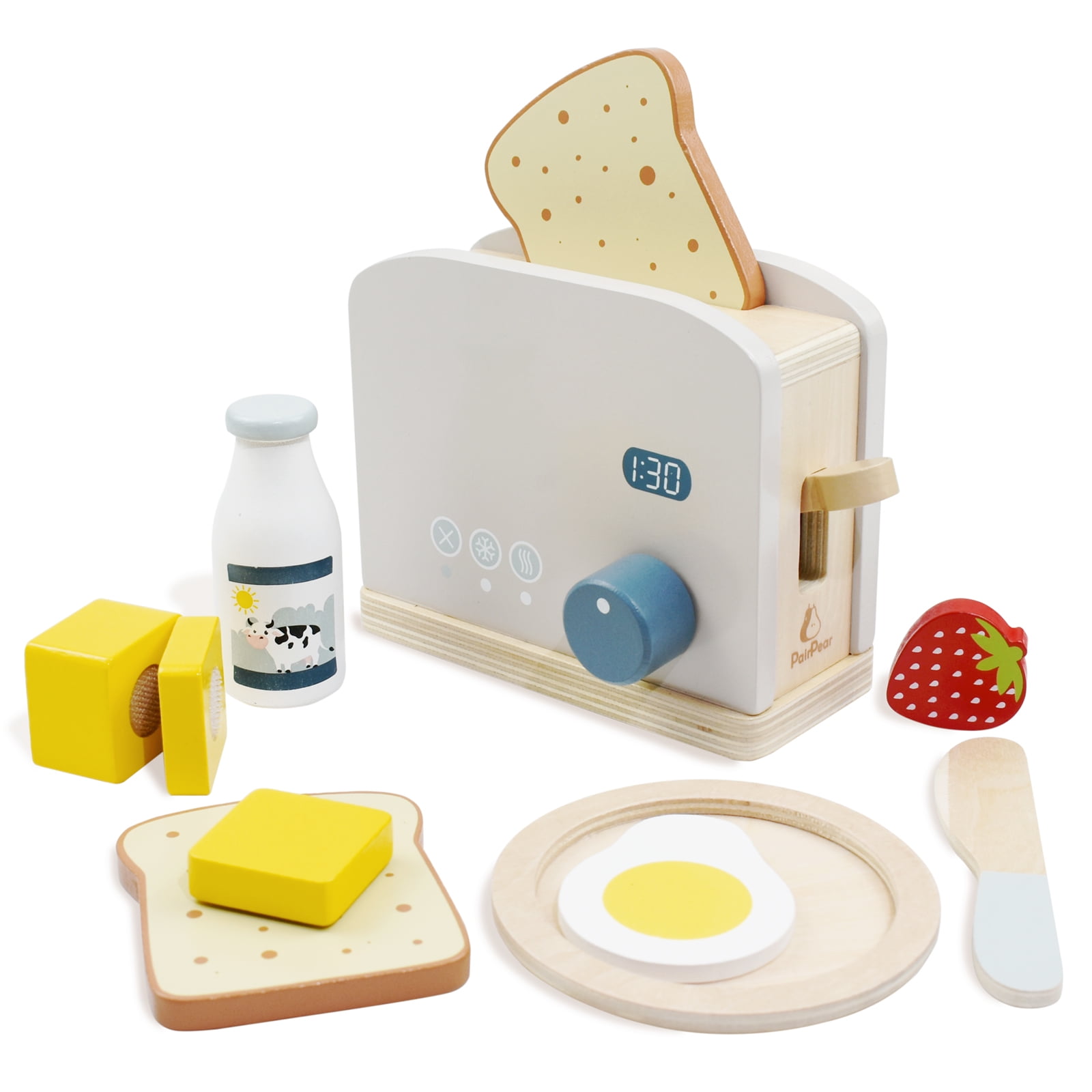 Airlab Wooden Pop-up Toaster Toy Play Kitchen Accessories Play Food Bread,  Butter, Poached Egg Cutting Pretend Toys for 3 4 5 Year Old Toddlers Boys