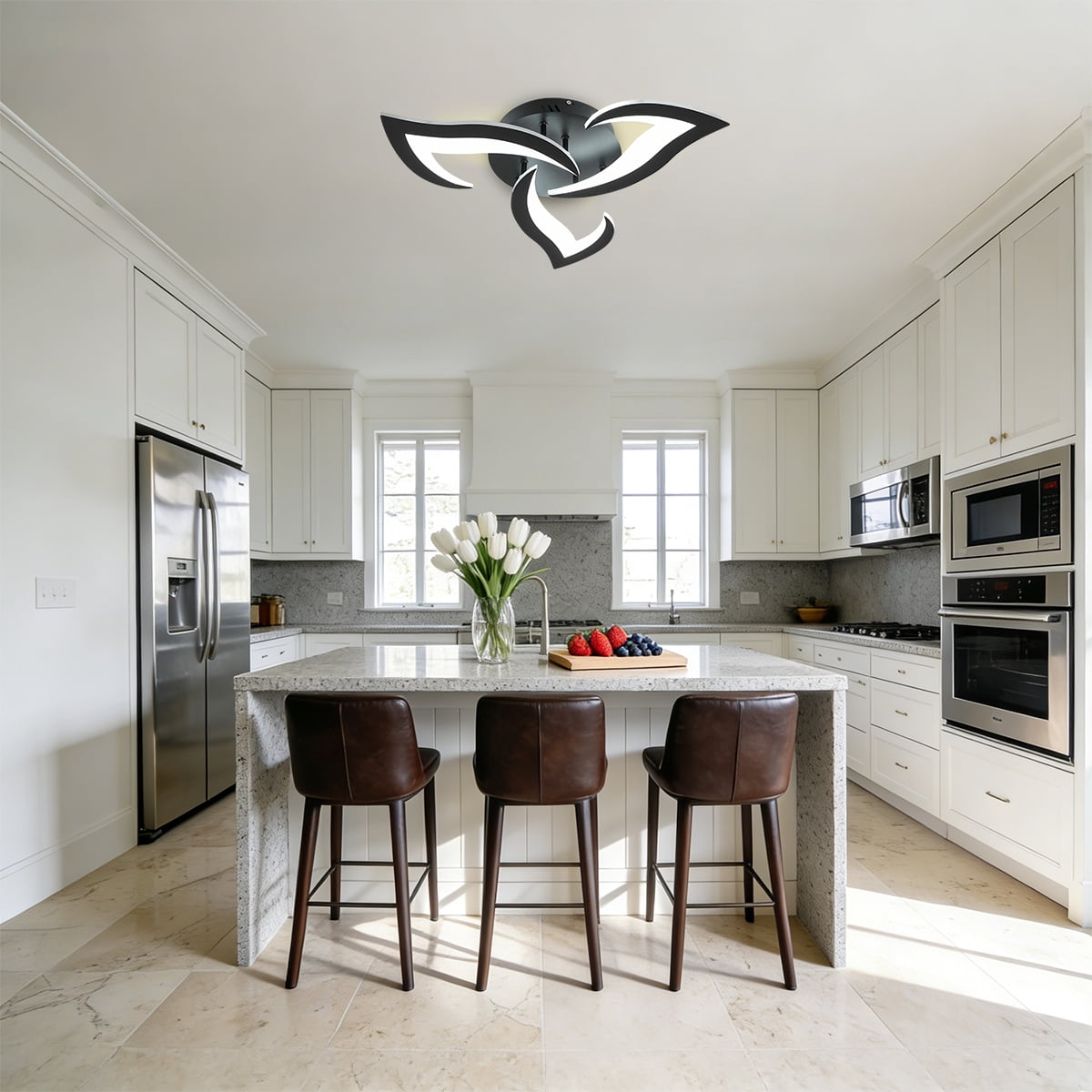Modern Semi Flush Mount Ceiling Light, 20 inch Dimmable LED Chandelier Low Profile Ceiling with Remote Control, Ceiling Lamp Fixture for Living Room Dining Room Bedroom, Black