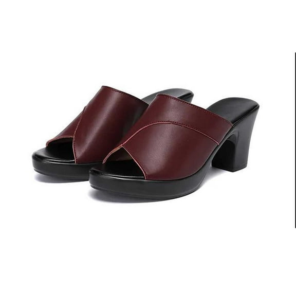 JeashCHAT Women's Low Block Chunky Heeled Sandal Slip-on Mules Open Toe Heels Sandals Comfortable Casual Dress Pumps Shoes