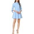 thumbnail image 2 of INSPIRE CHIC Vestido de Camisa de Algodón con Cuello de Mujer de 3/4 de Manga Abotonado en Color Gris Azul M, 2 of 6