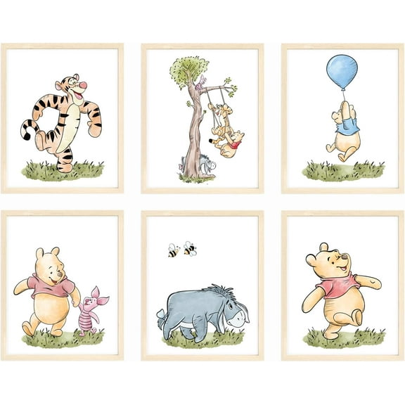 Canvas Winnie The Pooh Posters for Kids Room Decor, Woodland-Themed Nursery Art Prints for Boys and Girls, Adorable Posters for Baby Room, 8x10 inch Unframed