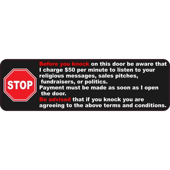 10in x 3in Stop Sign Before You Knock Sticker Vinyl Funny Door S