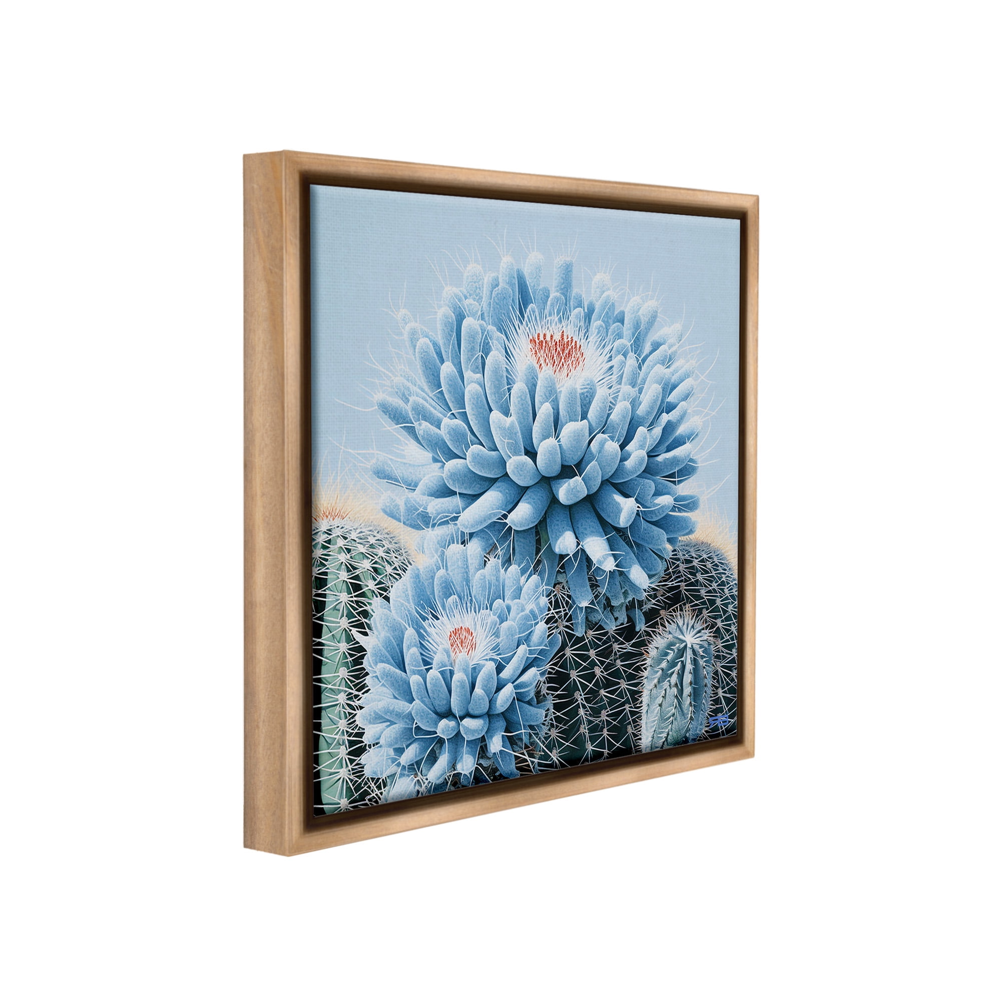 Stupell Industries Blue Cactus Botanicals Botanical & Floral Painting Brown Floater Framed Canvas Art Print Wall Art, 25 x 25