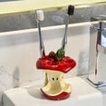 thumbnail image 2 of Ceramic apple core toothbrush holder, drain base, vanity storage rack, can hold toothpaste., 2 of 6