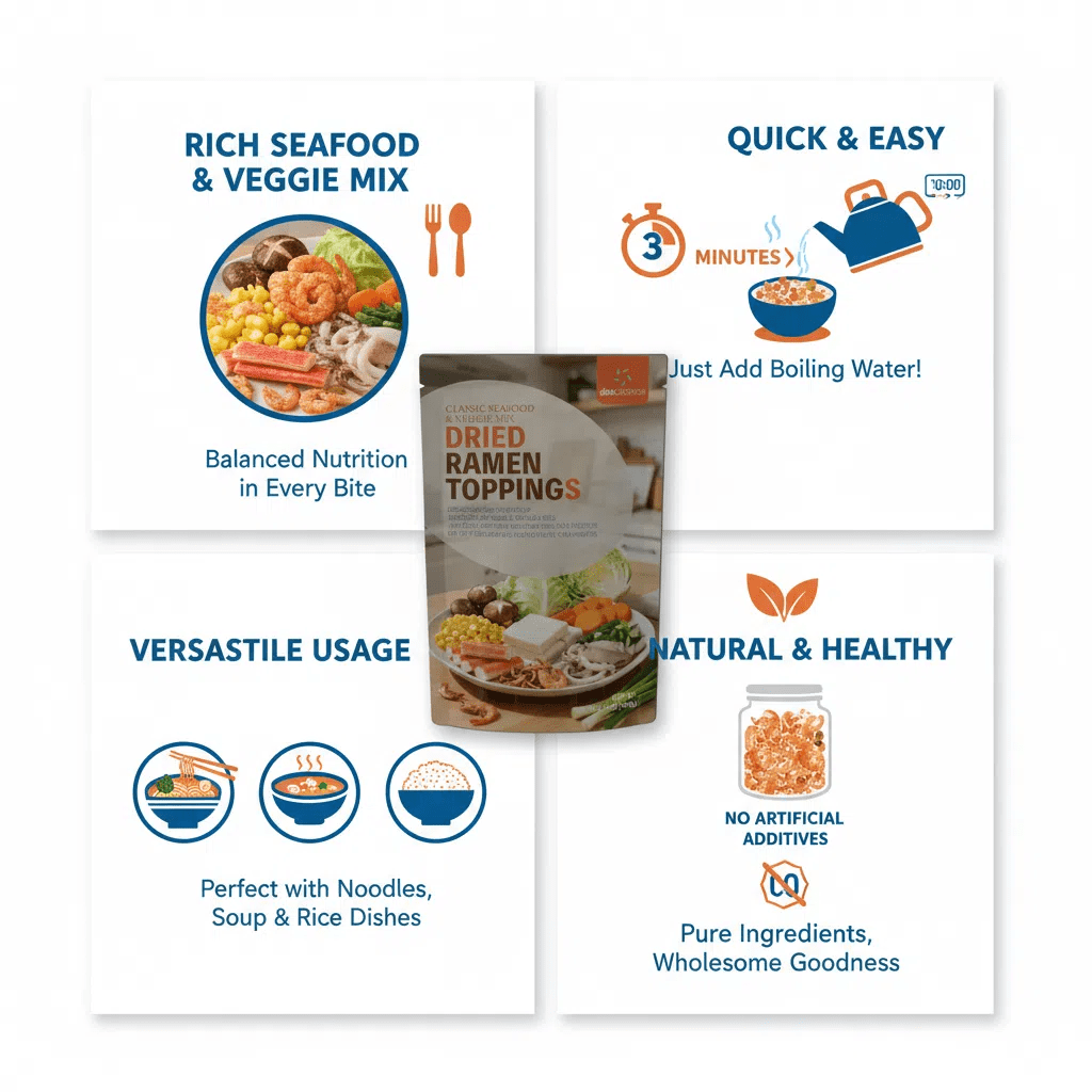 DIET COOKER Classic Seafood & Veggie Mix Dried Ramen Toppings 14.1oz (400g) – Healthy Instant Ramen Dry Mix, Freeze-Dried Vegetables & Seafood, Perfect for Noodles, Soup, Rice, or Quick Meal Enhancer