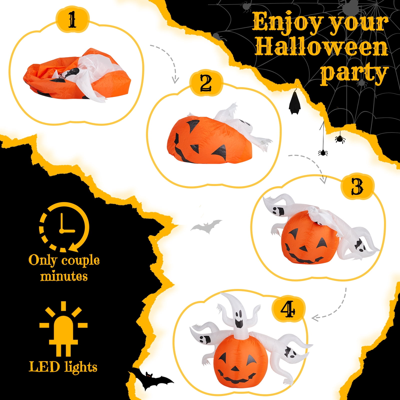 Astoutdoor Halloween Inflatable Pumpkin Ghost Outdoor Decoration, 5.9 ft Blow Up Yard Decor with Built-in LED Lights