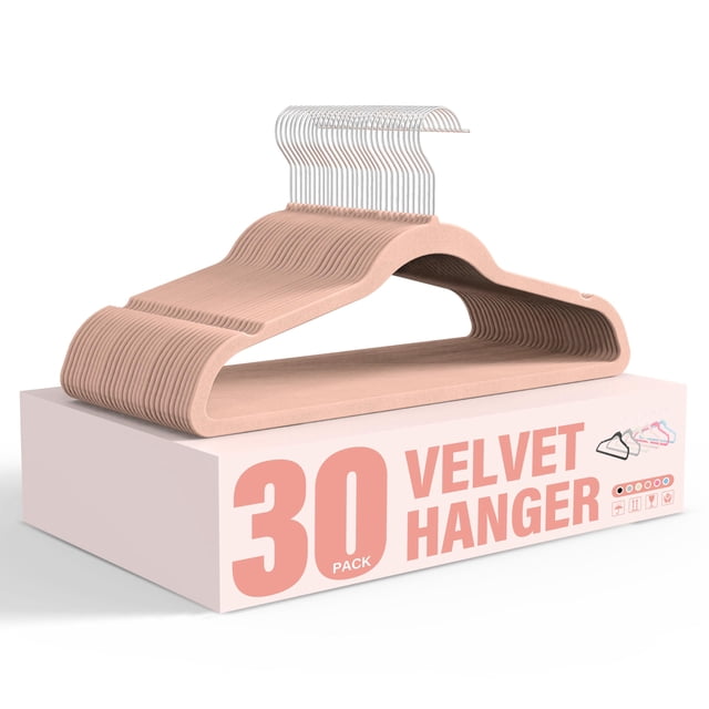 Velvet Hangers Simple Deluxe, paquete de 30 unidades, color rosa, antideslizantes