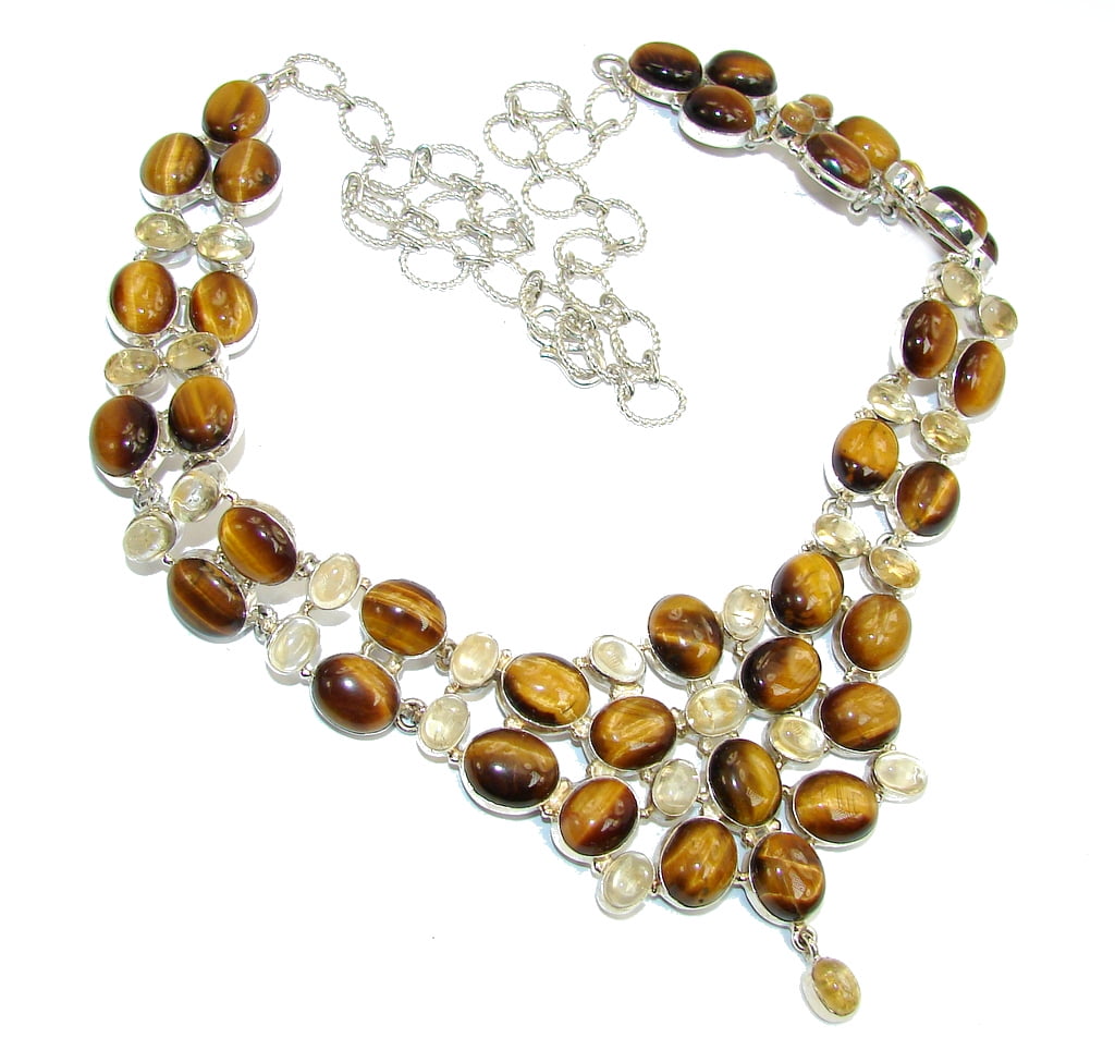 Perfect Gift AAA Tigers Eye & Citrine Sterling Silver Necklace by SilverRush Style by