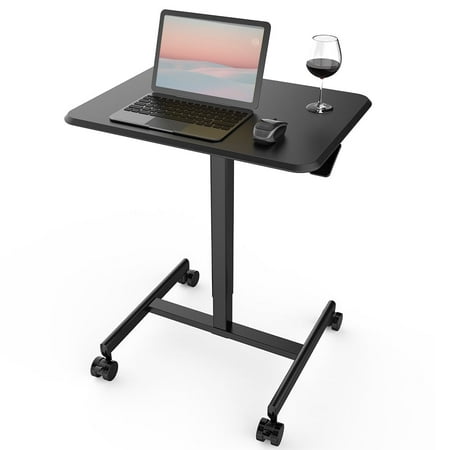 edx Compact Standing Desk with Lockable Wheels  Height Adjustable Portable Laptop Desk for Home Office  Black