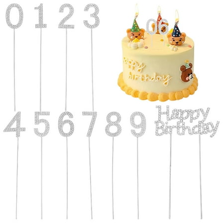 1box 11pcs Happy Birthday Cake Topper Silver Metal Rhinestone Cake Decoration Number 0-9 Birthday Cake Toppers Bling Cupcake Toppers for Party Wedding Anniversary 6.1~6.5x0.6~3.6x0.2 inch
