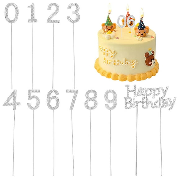 1box 11pcs Happy Birthday Cake Topper Silver Metal Rhinestone Cake Decoration Number 0-9 Birthday Cake Toppers Bling Cupcake Toppers for Party Wedding Anniversary 6.1~6.5x0.6~3.6x0.2 inch
