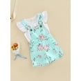 thumbnail image 4 of Little Girls 2PCS Pants Set, Fly Sleeve Plain O-Neck T-Shirt, Floral Patterns Copper Buttons Suspender Short Pants, 4 of 10
