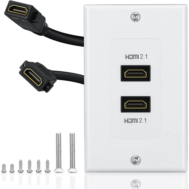 HDMI 2.1 Wall Plate(2 Port), 8K HDMI Wall Outlet Pass Through, Supports