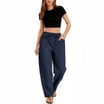 thumbnail image 7 of Women's Wide Leg Cropped Pants, Casual Elastic Drawstring Waisted Pants With Pockets, Harem Style Trousers,Navy,M, 7 of 7