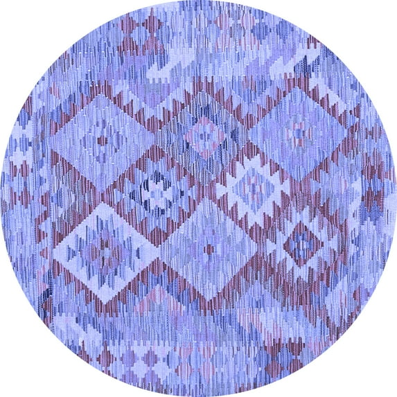 Ahgly Company Machine Washable Indoor Round Abstract Blue Contemporary Area Rugs, 4' Round