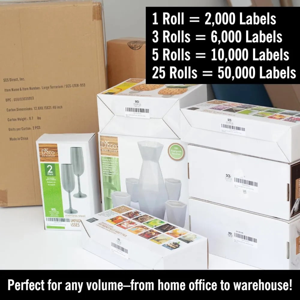 Thermal Label Printer Roll - 6000 (1 X 2 5/8) Permanent Amazon FBA Shipping Labels (3 Rolls of 2000) - 100% Compatible with FBA, Rollo & Zebra Printers