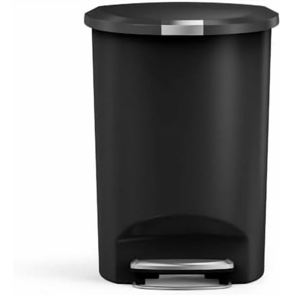 50 Liter / 13 Gallon Semi-Round Kitchen Step Trash Can with Secure Slide Lock, Black Plastic