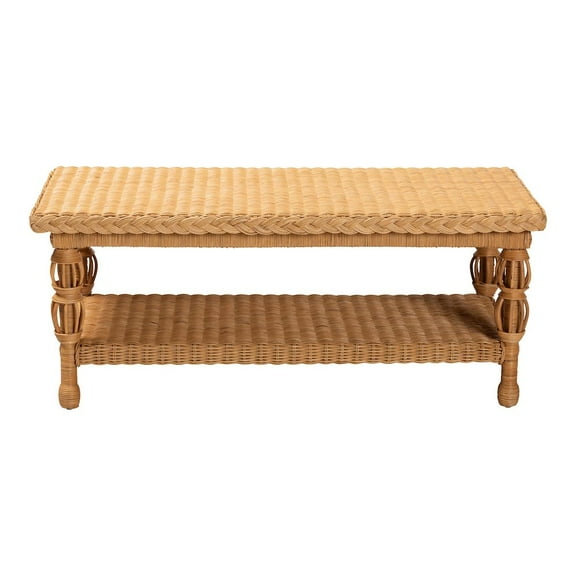 bali & pari Dolby Natural Rattan Coffee Table - Handwoven Wicker Accent Table