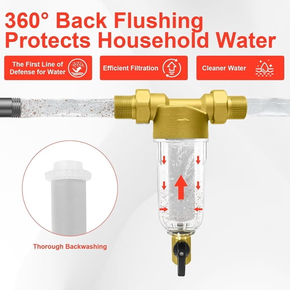 Spin Down Sediment Filter, Inline Water Filter for Home Well Water, 40/100/200 Micron Whole House Prefilter Filtration System, 1" MNPT   3/4" FNPT   3/4"MNPT, Lead-Free Brass$$Tools & Hardware Other