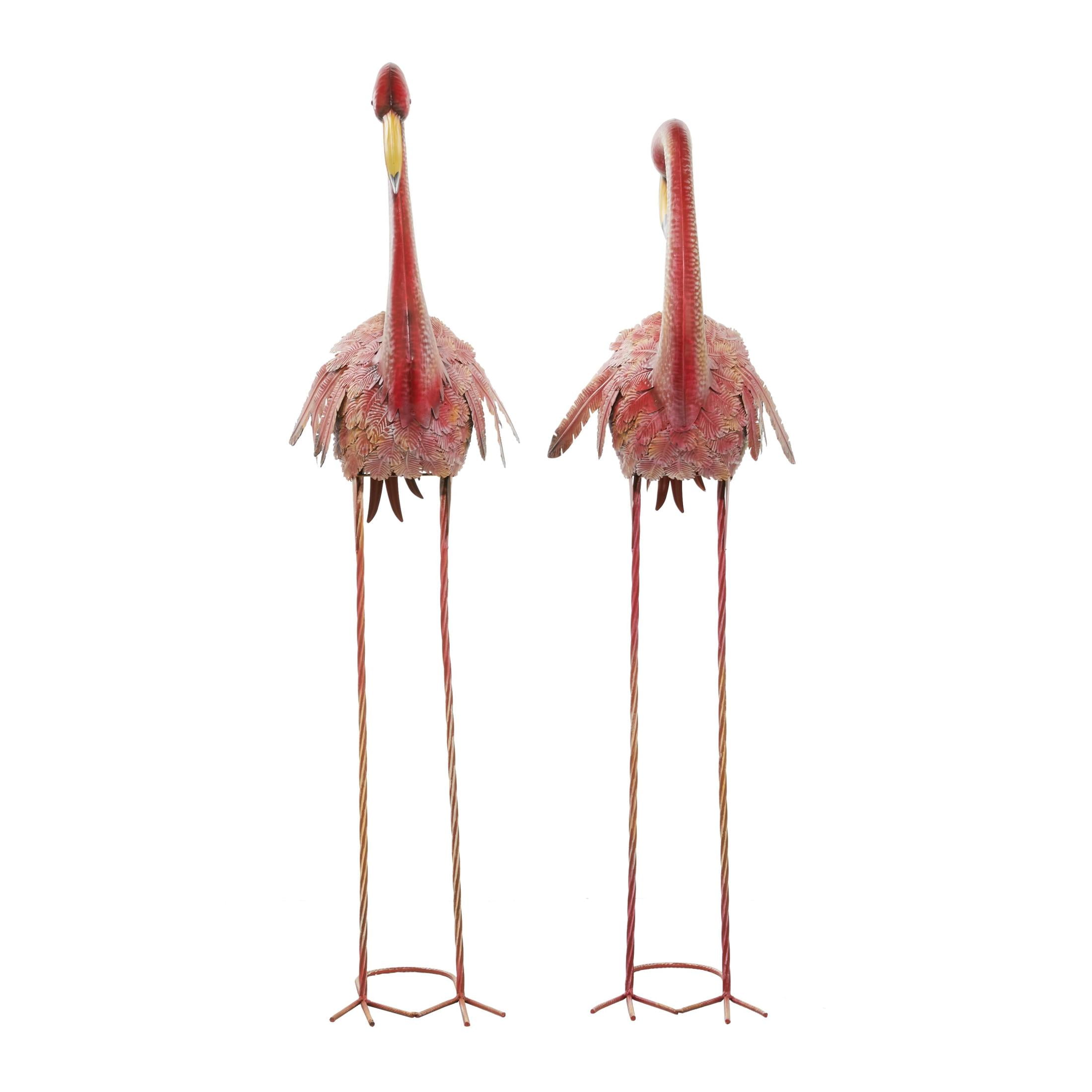 DecMode 54" Indoor Outdoor Standing Flamingo Garden Sculpture with Yellow Accents (2 Pack)