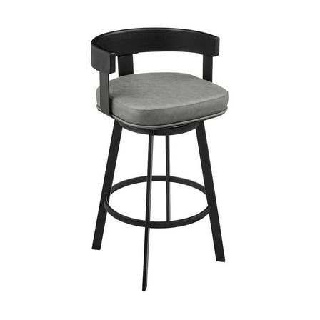 Armen Living Idris 30" Swivel Bar Stool in Black Iron with Black Walnut Finish