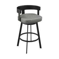 Armen Living Idris 30" Swivel Bar Stool in Black Iron with Black Walnut Finish