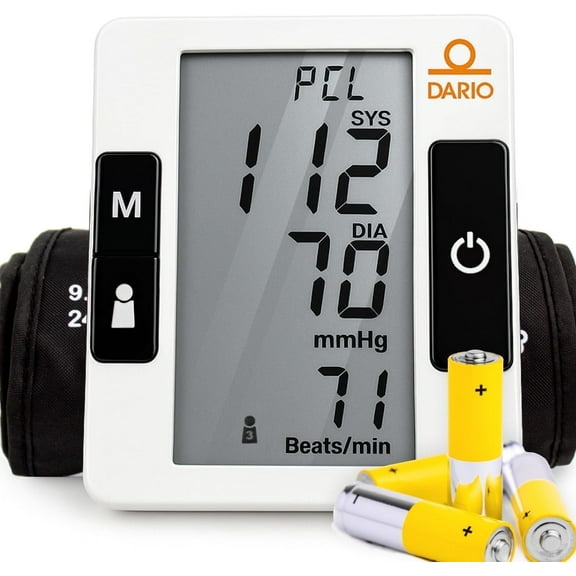 Dario Upper Arm Blood Pressure Monitor, Bluetooth App, Large Cuff 9.4–17 in, Carrying Bag & Batteries