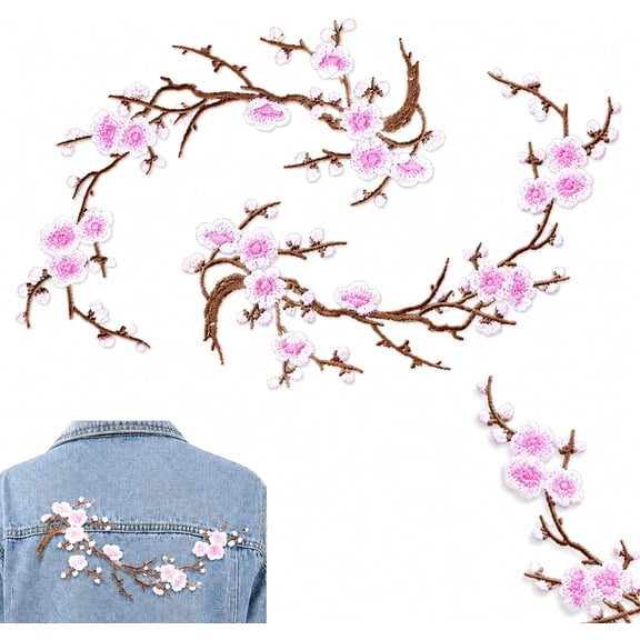 2/4PCS Cherry Blossom Patches, Iron On Sakura Embroidered Flower Patches for Clothes, Jeans, Backpacks, Hats, Bags & DIY Craft Decoration