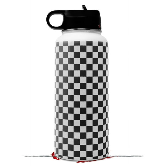 Skin Wrap Decal compatible with Hydro Flask Wide Mouth Bottle 32oz Checkered Canvas Black and White (BOTTLE NOT INCLUDED)