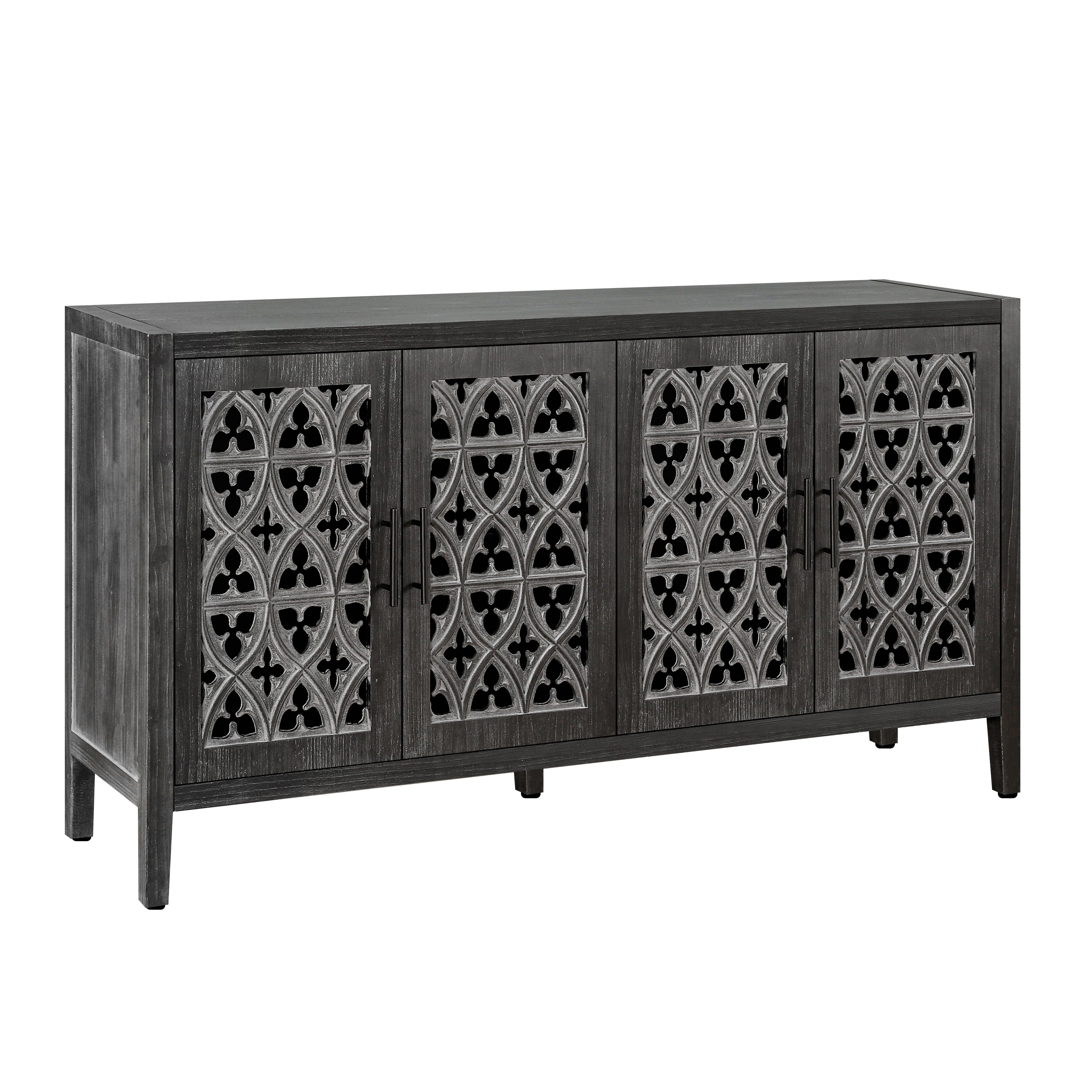 Lunale Retro Hollow Carved Storage Cabinet, American Country Style Sideboard, Suitable for Living Room, TV Cabinet, Kitchen, Antique Black