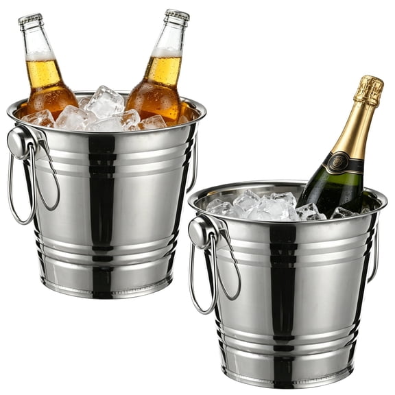 2 Pcs Stainless Steel Ice Buckets, 3 Litre Silver Beverage Tub with Dual Side Handles, Drink Chiller for Champagne and Wine, Suitable for Bar, Party, BBQ, KTV, Indoor and Outdoor Use