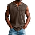 thumbnail image 2 of GrmtClth Shirts for Men Henley V Neck Sleeveless Tank Tops With Pocket Loose Fit Summer Workout Casual Shirts Brown 3XL, 2 of 5