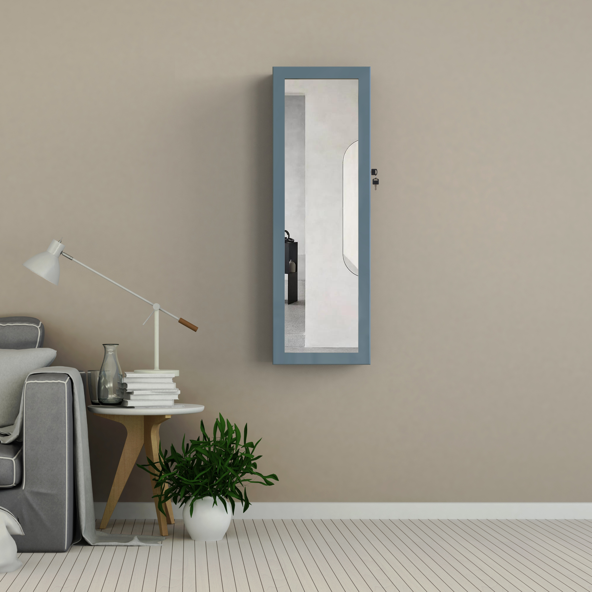 Aukfa Jewelry Cabinet with Mirror - Integrated Led Light – Blue