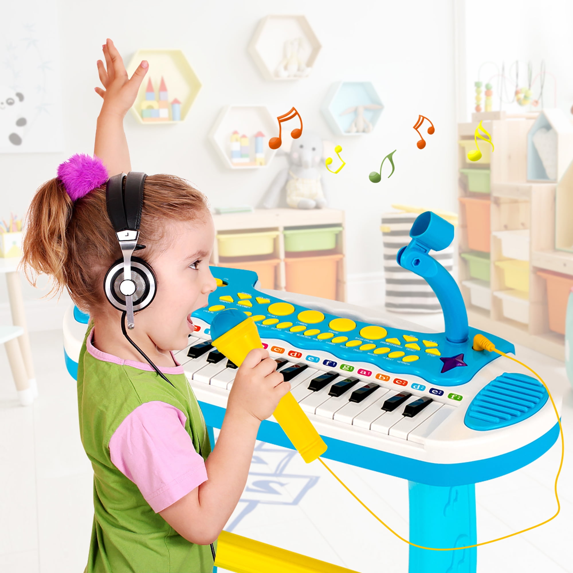 Costway 31 Key Kids Piano Keyboard Toy Toddler Musical Instrument w/ Microphone Blue
