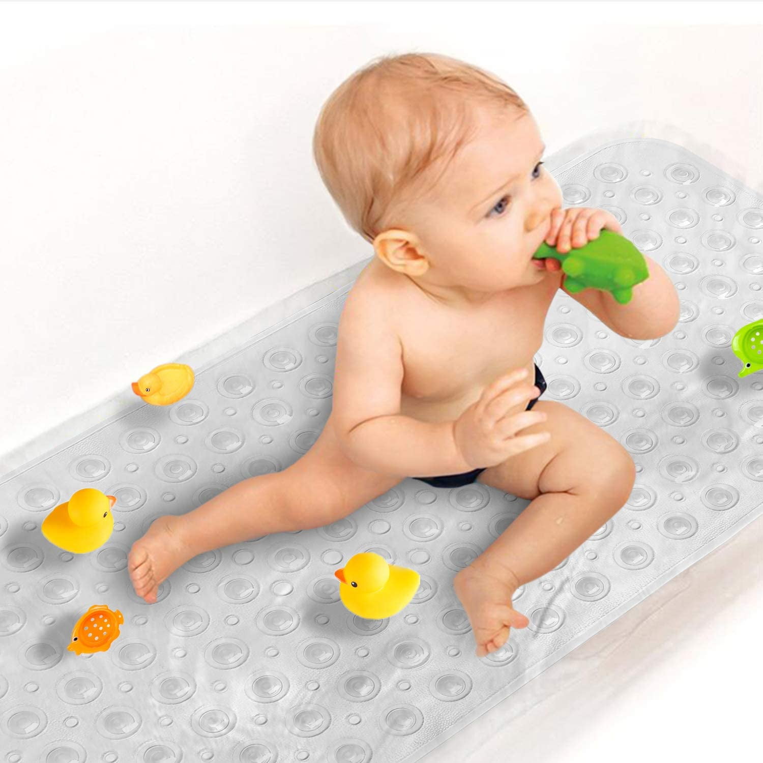 Baby Bath Mat Non Slip Extra Long Bathtub Mat for Kids Eco Friendly Bath  Tub Mat with 200 Suction Cups, White