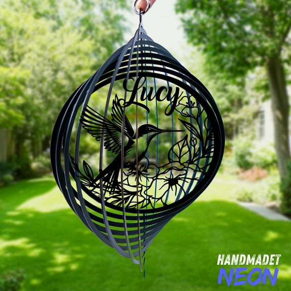 Handmadetneonsign Hummingbird Wind Spinner Metal, Garden Decor Kinetic Yard for Bird Lovers 132692