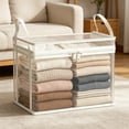 thumbnail image 3 of Large Clear Plastic Storage Moving Bags Thick Comforter & Clothes Tote Container Bin, Stackable Foldable Boxes 20 L Hinged Lid Zipper Organizer for Book Toys Camping Travel Attic White, 3 of 10