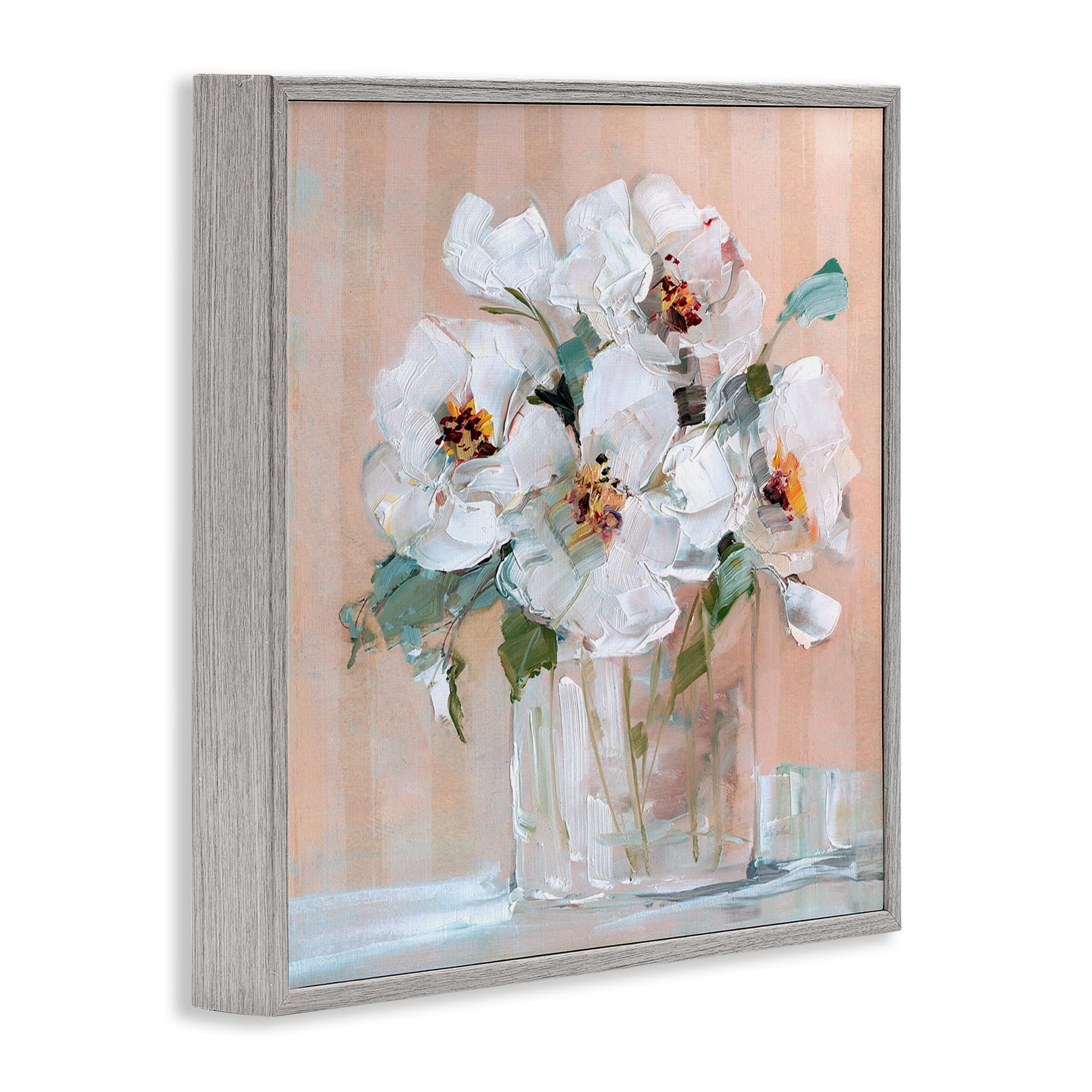 Stupell Industries White Florals on Pink Botanical & Floral Painting Gray Framed Art Print Wall Art, 24 x 24