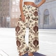 thumbnail image 6 of Dress Pants Women Petite High Waisted Wide Leg Summer Beach Vacation Pants Boho Lounge Casual Palazzo Trousers Brown M, 6 of 8