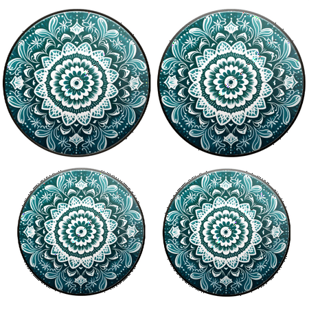 

BaHomeck Electric Stove Burner Covers Set of 4 Round Metal Gas Stove Burner Covers 8 Inch and 10 Inch Kitchen Decor White Mandala Pattern On Dark Teal Background