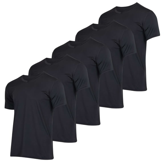 Real Essentials 5 Pack: Men’s V-Neck Dry-Fit Moisture Wicking Active Athletic Tech Performance T-Shirt