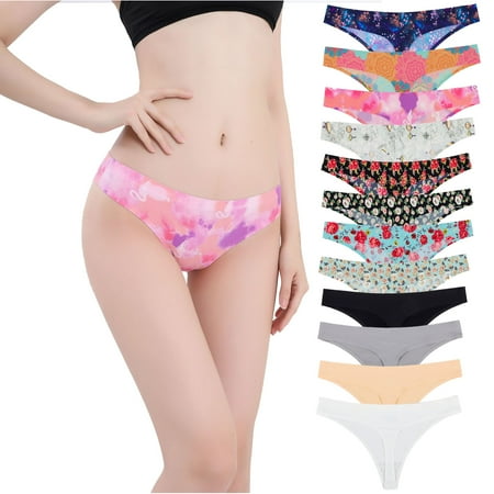 

Gustave Women s Seamless Thongs Set of 4 Floral Print Stretch Silk Thong Panties Breathable No Show Underwear