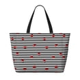 thumbnail image 2 of Disketp Ladybugs on Black and White Striped Bolsa de Playa de Gran Capacidad, Bolso Impermeable y a Prueba de Arena para Mujer, Ideal para Playa, Piscina y Natación, 2 of 7