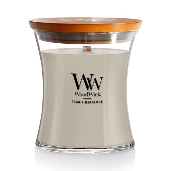 WoodWick Tonka & Almond Scented Medium Hourglass Candle, Crackles as it Burns, Perfect for Gifting, 9.7oz