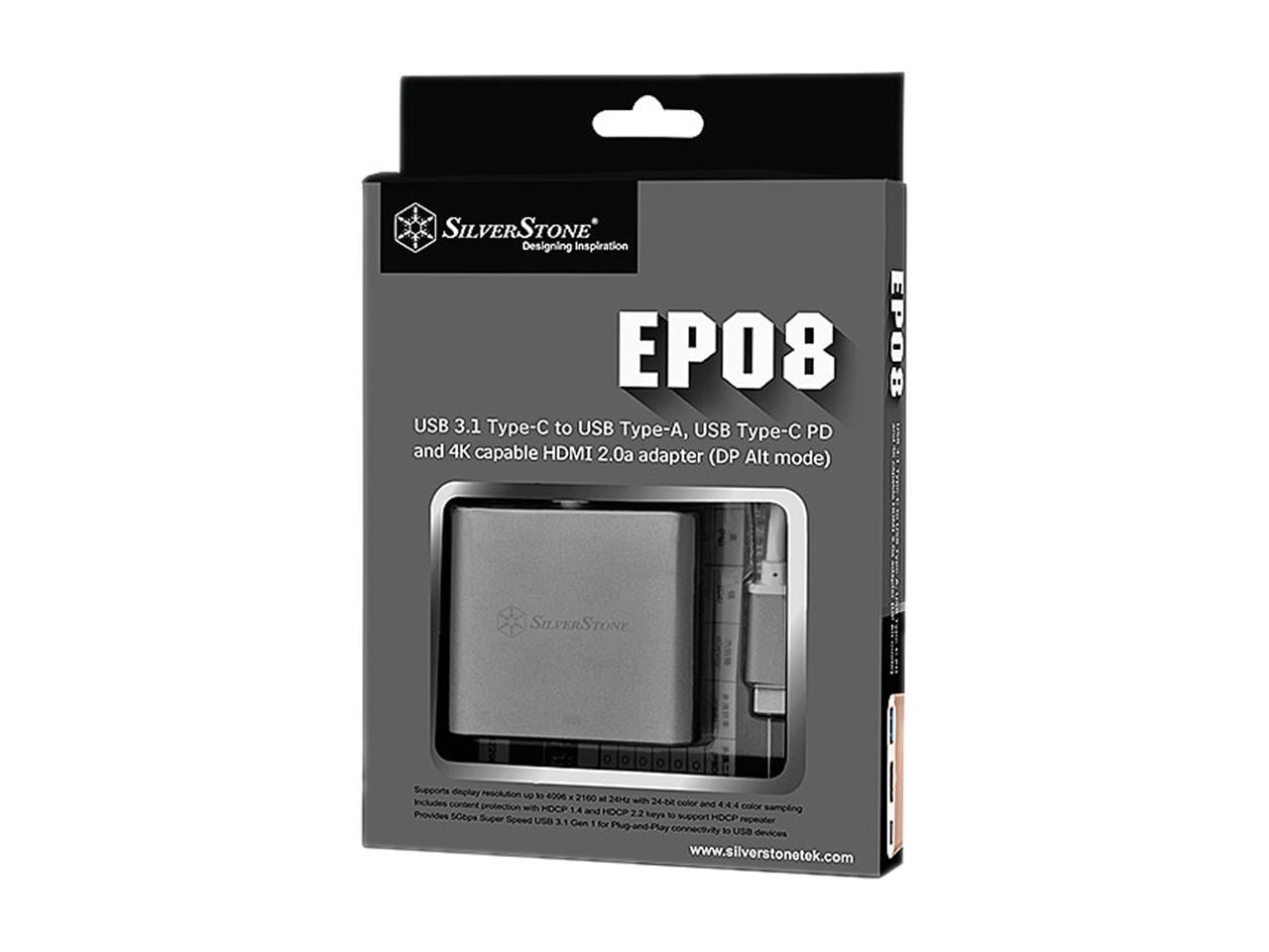 SilverStone USB Type-C Multi-purpose Hub with USB Type-A, USB Type-C, and HDMI, Charcoal Gray (EP08C)