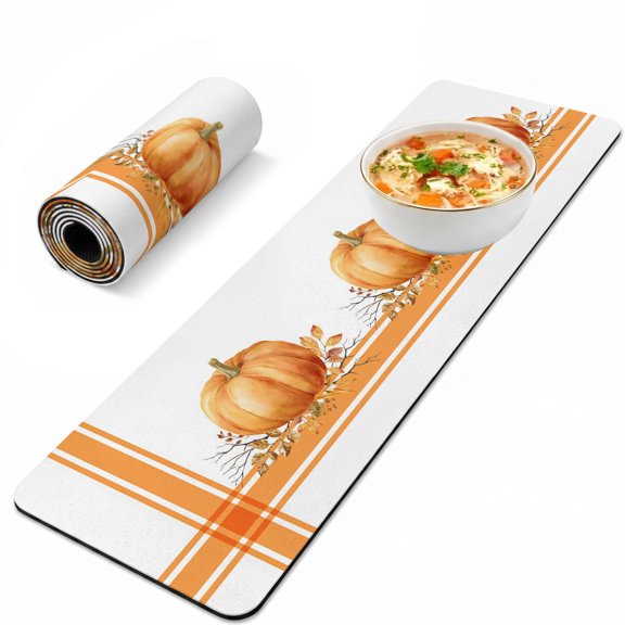 Fall Trivet Table Runner for Hot Dishes Orange Pumpkin Heat Resistant Hot Plates Mat Non Slip Pot Holders Runner Mat Autumn Leaf Branch Stripes Thanksgiving Table Protector for Kitchen 12"x40"